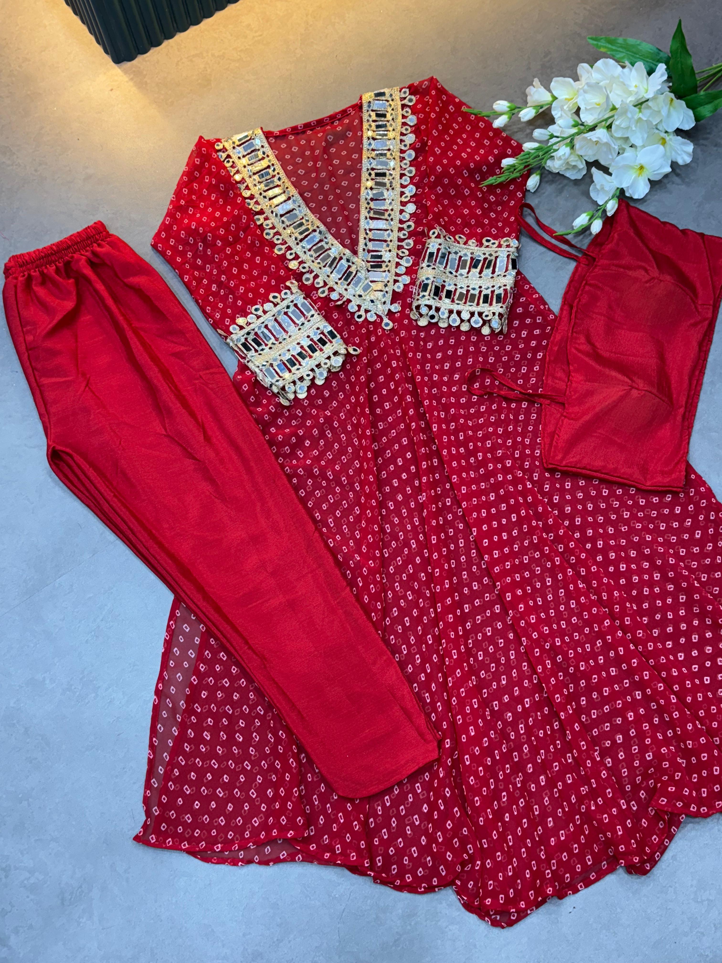 Maverick Fusion Mirror Handwork Neck Indo Kurti Set